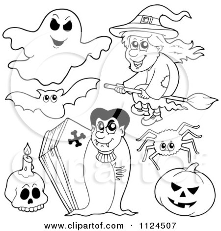 Cartoon Of Outlined Halloween Items 1 - Royalty Free Vector Clipart by visekart