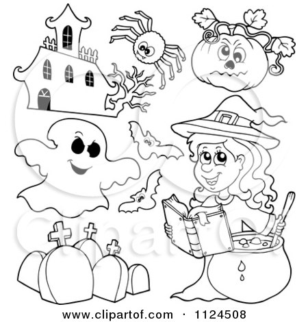 Cartoon Of Outlined Halloween Items 2 - Royalty Free Vector Clipart by visekart