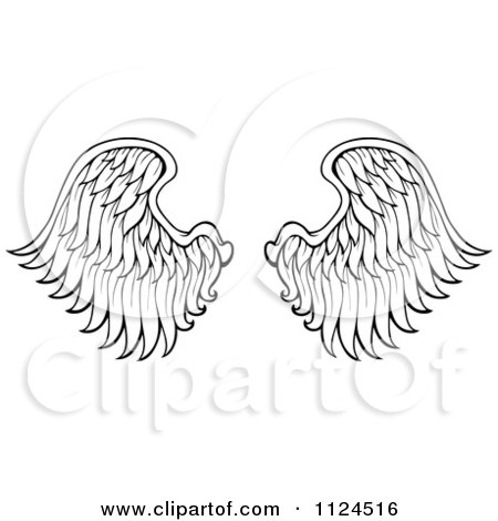 Clipart Of A Pair Of Black And White Angel Wings - Royalty Free Vector Illustration by visekart