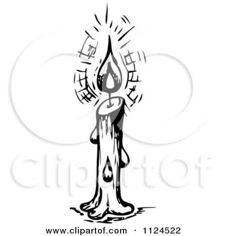 Clipart Of A Sketched Black And White Burning Halloween Candle - Royalty Free Vector Illustration by visekart