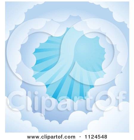 Cartoon Of A Tunnel Of Clouds And Sun Rays In A Blue Sky - Royalty Free Vector Clipart by visekart