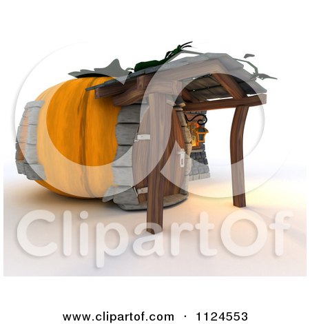 Clipart Of A 3d Pumpkin Cottage House - Royalty Free CGI Illustration by KJ Pargeter