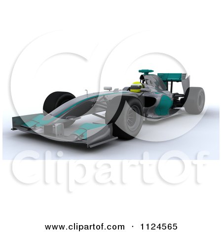 Clipart Of A 3d Race Car Driver In A Turquoise And Silver Car - Royalty Free CGI Illustration by KJ Pargeter