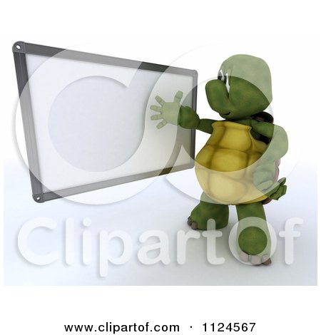 Clipart Of A 3d Tortoise Presenting A Blank White Board - Royalty Free CGI Illustration by KJ Pargeter