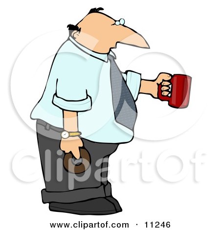 Businessman Holding a Cup of Coffee and a Donut Clipart Picture by djart