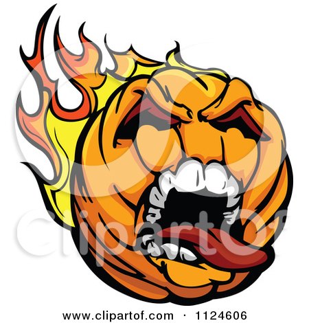 Cartoon Of A Screaming Flying Fiery Halloween Pumpkin Jackolantern - Royalty Free Vector Clipart by Chromaco