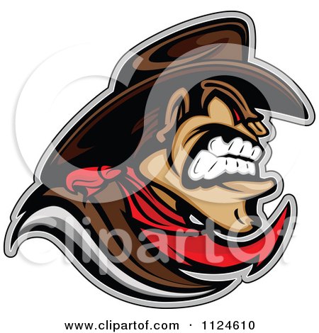 Clipart Of An Aggressive Cowboy Mascot In Profile - Royalty Free Vector Illustration by Chromaco