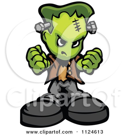 Cartoon Of A Tough Frankenstein Holding Up Fists - Royalty Free Vector Clipart by Chromaco