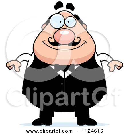 Cartoon Of A Happy Chubby Male Waiter - Royalty Free Vector Clipart by Cory Thoman
