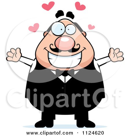 Cartoon Of A Happy Chubby Male Waiter Wanting A Hug - Royalty Free Vector Clipart by Cory Thoman
