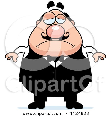 Cartoon Of A Depressed Chubby Male Waiter - Royalty Free Vector Clipart by Cory Thoman