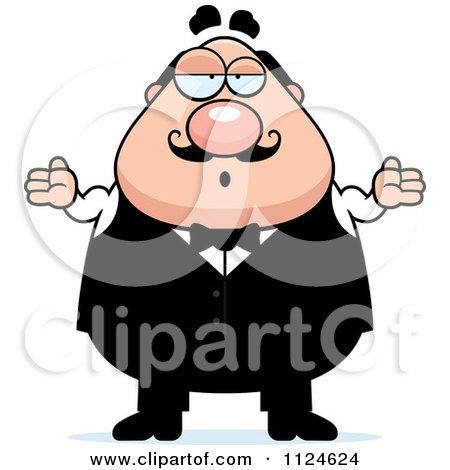 Cartoon Of A Careless Shrugging Chubby Male Waiter - Royalty Free Vector Clipart by Cory Thoman