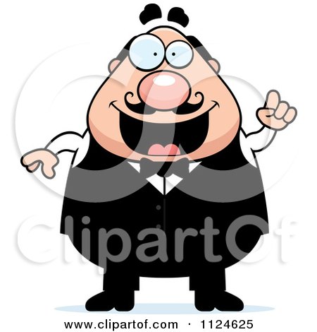 Cartoon Of A Happy Chubby Male Waiter With An Idea - Royalty Free Vector Clipart by Cory Thoman