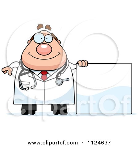 Cartoon Of A Happy Chubby Male Doctor Or Veterinarian  With A Sign - Royalty Free Vector Clipart by Cory Thoman