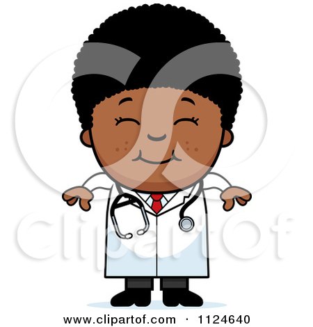 Cartoon Of A Happy Black Doctor Or Veterinarian Boy - Royalty Free Vector Clipart by Cory Thoman