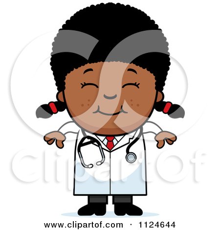 Cartoon Of A Happy Black Doctor Or Veterinarian Girl - Royalty Free Vector Clipart by Cory Thoman
