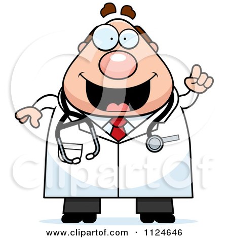 Cartoon Of A Happy Chubby Male Doctor Or Veterinarian With An Idea - Royalty Free Vector Clipart by Cory Thoman