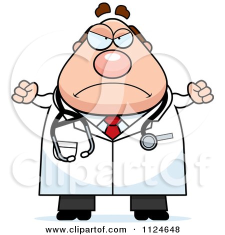 Cartoon Of An Angry Chubby Male Doctor Or Veterinarian - Royalty Free Vector Clipart by Cory Thoman