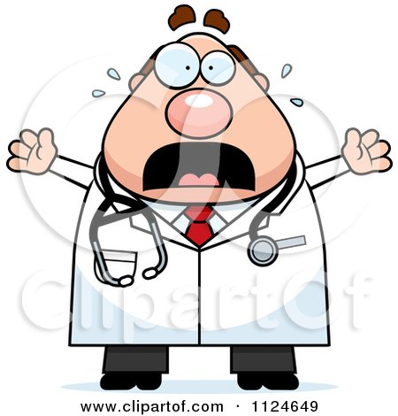 Cartoon Of A Panicking Chubby Male Doctor Or Veterinarian - Royalty Free Vector Clipart by Cory Thoman
