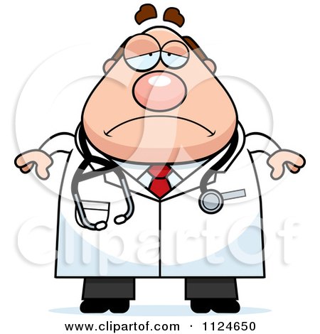 Cartoon Of A Depressed Chubby Male Doctor Or Veterinarian - Royalty Free Vector Clipart by Cory Thoman