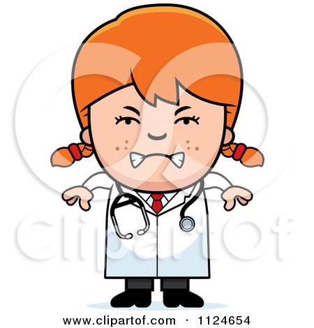 Cartoon Of An Angry Red Haired Doctor Or Veterinarian Girl - Royalty Free Vector Clipart by Cory Thoman