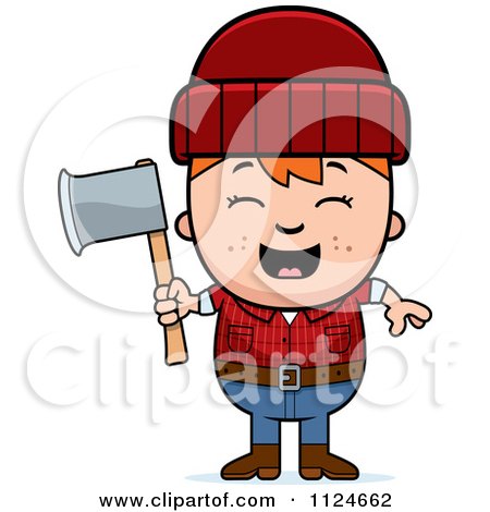 Cartoon Of A Happy Red Haired Lumberjack Boy Holding An Axe - Royalty Free Vector Clipart by Cory Thoman
