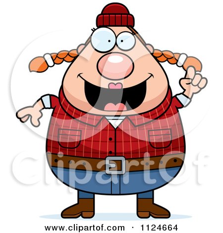 Cartoon Of A Happy Chubby Female Lumberjack With An Idea - Royalty Free Vector Clipart by Cory Thoman