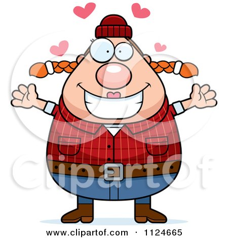 Cartoon Of A Happy Chubby Female Lumberjack Wanting A Hug - Royalty Free Vector Clipart by Cory Thoman