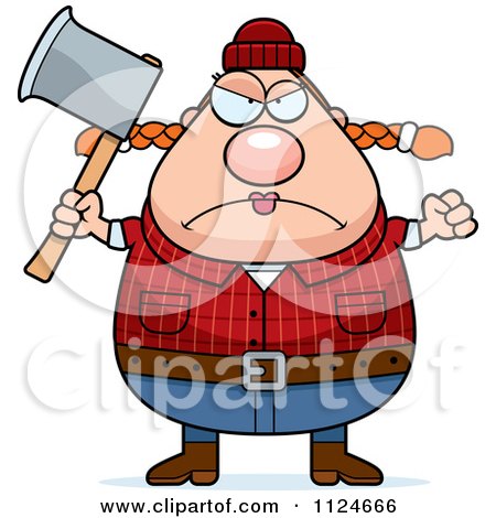 Cartoon Of An Angry Chubby Female Lumberjack - Royalty Free Vector Clipart by Cory Thoman