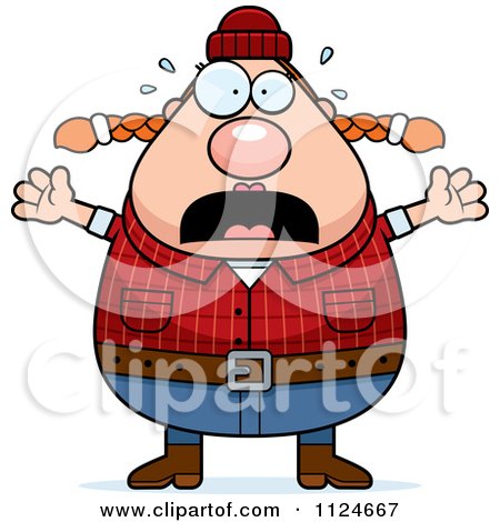 Cartoon Of A Panicking Chubby Female Lumberjack - Royalty Free Vector Clipart by Cory Thoman