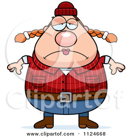 Cartoon Of A Depressed Chubby Female Lumberjack - Royalty Free Vector Clipart by Cory Thoman