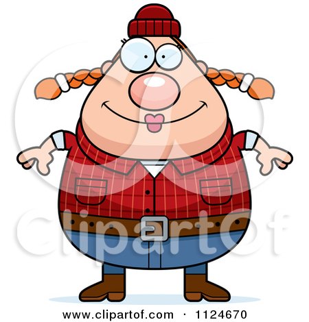 Cartoon Of A Happy Chubby Female Lumberjack - Royalty Free Vector Clipart by Cory Thoman