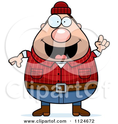 Cartoon Of A Happy Chubby Male Lumberjack With An Idea - Royalty Free Vector Clipart by Cory Thoman