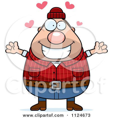 Cartoon Of A Happy Chubby Male Lumberjack Wanting A Hug - Royalty Free Vector Clipart by Cory Thoman