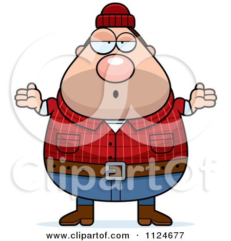 Cartoon Of A Careless Shrugging Chubby Male Lumberjack - Royalty Free Vector Clipart by Cory Thoman
