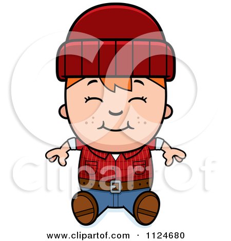 Cartoon Of A Happy Red Haired Lumberjack Boy Sitting - Royalty Free Vector Clipart by Cory Thoman