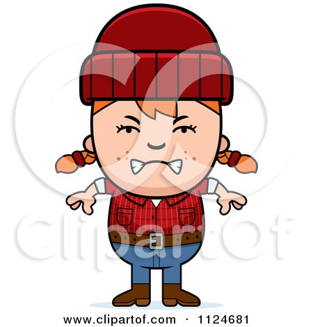 Cartoon Of An Angry Red Haired Lumberjack Girl - Royalty Free Vector Clipart by Cory Thoman