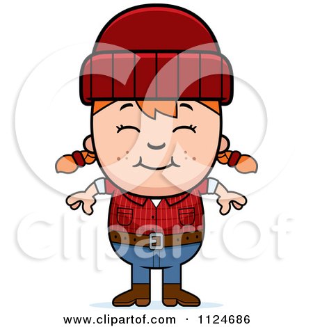Cartoon Of A Happy Red Haired Lumberjack Girl - Royalty Free Vector Clipart by Cory Thoman