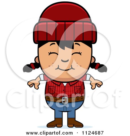 Cartoon Of A Happy Asian Lumberjack Girl - Royalty Free Vector Clipart by Cory Thoman