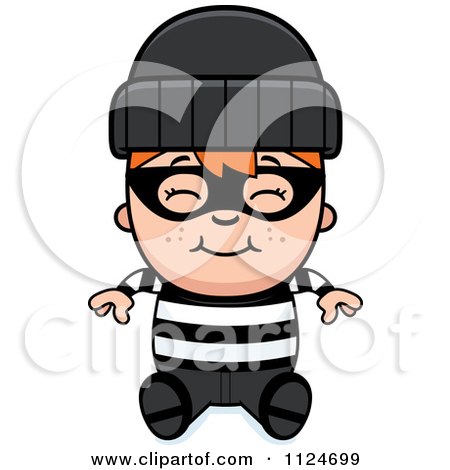 Cartoon Of A Happy Red Haired Robber Boy Sitting - Royalty Free Vector Clipart by Cory Thoman