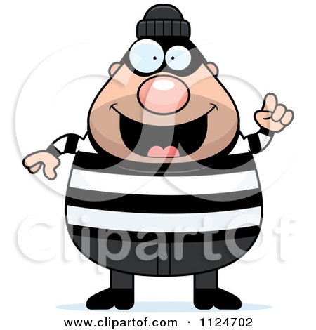 Cartoon Of A Happy Chubby Burglar Or Robber Man With An Idea - Royalty Free Vector Clipart by Cory Thoman