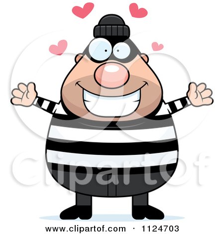 Cartoon Of A Happy Chubby Burglar Or Robber Man Wanting A Hug - Royalty Free Vector Clipart by Cory Thoman