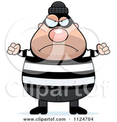 Cartoon Of An Angry Chubby Burglar Or Robber Man - Royalty Free Vector Clipart by Cory Thoman