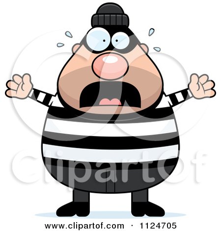 Cartoon Of A Scared Chubby Burglar Or Robber Man - Royalty Free Vector Clipart by Cory Thoman
