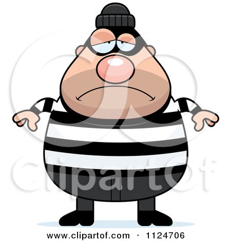 Cartoon Of A Depressed Chubby Burglar Or Robber Man - Royalty Free Vector Clipart by Cory Thoman