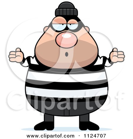 Cartoon Of A Careless Shrugging Chubby Burglar Or Robber Man - Royalty Free Vector Clipart by Cory Thoman