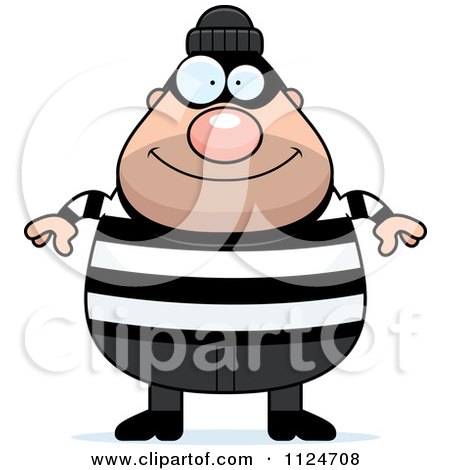 Cartoon Of A Happy Chubby Burglar Or Robber Man - Royalty Free Vector Clipart by Cory Thoman