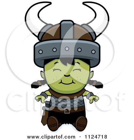 Cartoon Of A Happy Ogre Girl Sitting - Royalty Free Vector Clipart by Cory Thoman