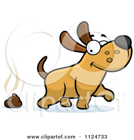 Cartoon Of A Happy Dog Walking Away From Poop - Royalty Free Vector Clipart by Cory Thoman