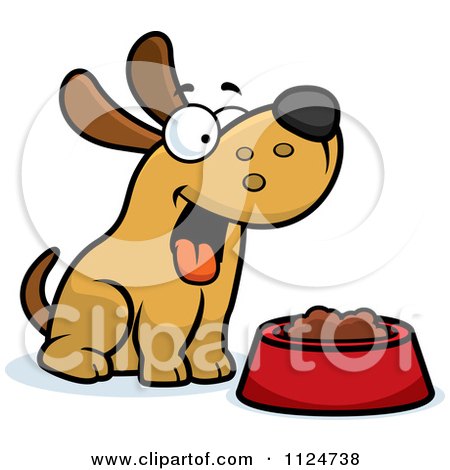Cartoon Of A Happy Dog With A Bowl Of Food - Royalty Free Vector Clipart by Cory Thoman